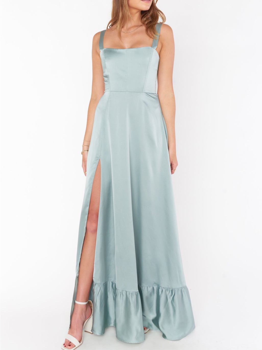 Show Me Your Mimi Clarissa Satin Corset Maxi Dress Size M Blue